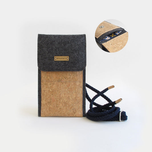 Umhängetasche für Xiaomi Redmi Note 13 Pro Plus | aus Filz und Bio-Baumwolle | anthrazit - bloom | Modell KEDJA