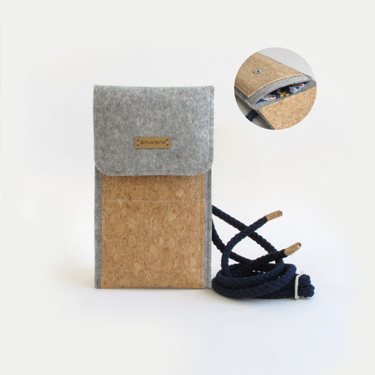 Umhängetasche für Xiaomi Redmi Note 13 Pro | aus Filz und Bio-Baumwolle | hellgrau - bloom | Modell KEDJA