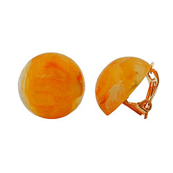 Clip earring 17mm amber marbled plastic button