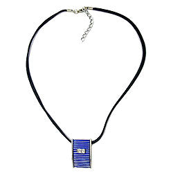 Keðja 32x21mm málmhengi silfurlitaður enamel blár snúra blár 45cm