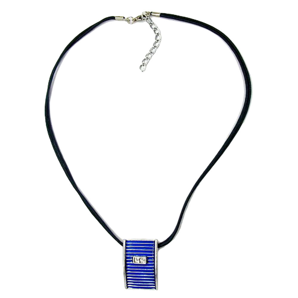 Keðja 32x21mm málmhengi silfurlitaður enamel blár snúra blár 45cm