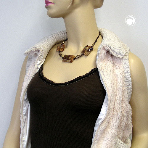 Keðja 3x 35x25mm ferkantað bylgjað brún-beige-marmarabelt snúra 45cm