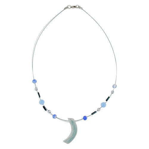 Vírkeðja með glerperlum og sigðhengiskrauti gráblá enamel 42cm