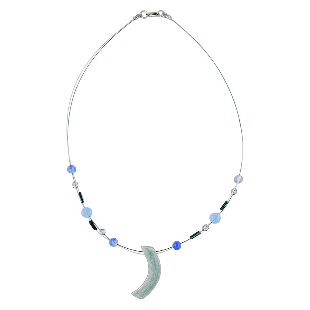 Vírkeðja með glerperlum og sigðhengiskrauti gráblá enamel 42cm