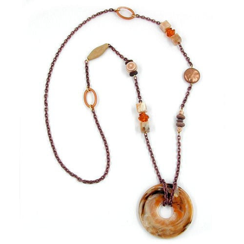 Chain 58mm ring plastic beige-brown chain aluminum copper-colored 95cm