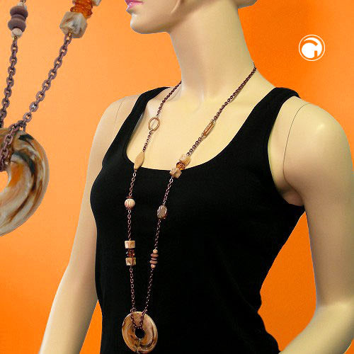 Chain 58mm ring plastic beige-brown chain aluminum copper-colored 95cm