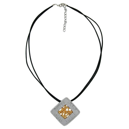 Chain cord necklace with 39x39mm pendant metal plate bicolor 45cm