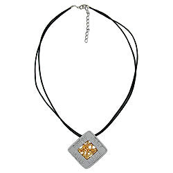 Chain cord necklace with 39x39mm pendant metal plate bicolor 45cm