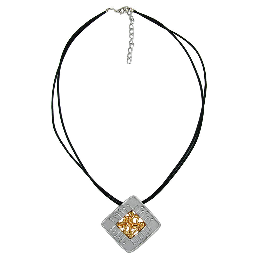 Chain cord necklace with 39x39mm pendant metal plate bicolor 45cm