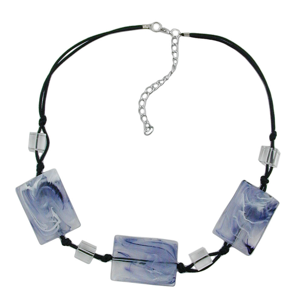 Chain 3x 35x25mm square wavy black-white-grey-marbled cord 45cm