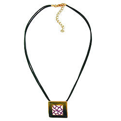 Chain 27x30mm metal pendant square gold-colored green-purple enameled cord green 42cm