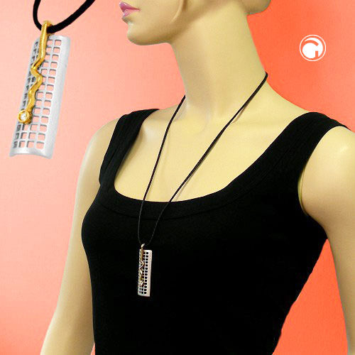 Chain 60x19mm pendant metal grid with zigzag glass stone crystal 70cm