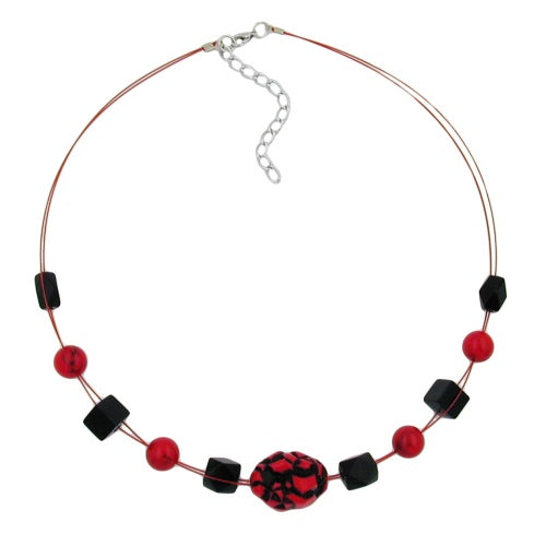 Chain wire chain pebble red-black plastic beads 45cm