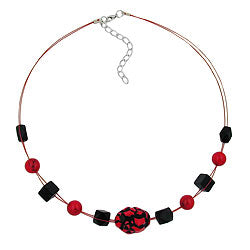 Chain wire chain pebble red-black plastic beads 45cm