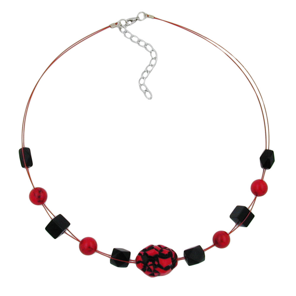 Chain wire chain pebble red-black plastic beads 45cm