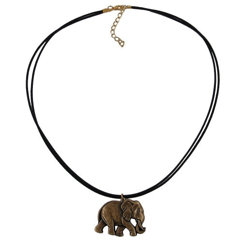 Chain 38x28x6mm elephant plastic antique brass colored cord black 50cm