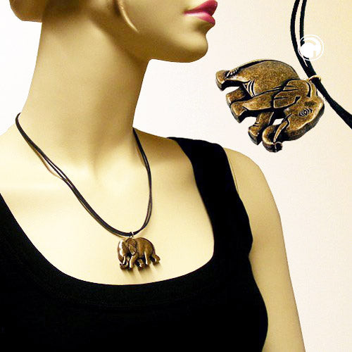 Chain 38x28x6mm elephant plastic antique brass colored cord black 50cm