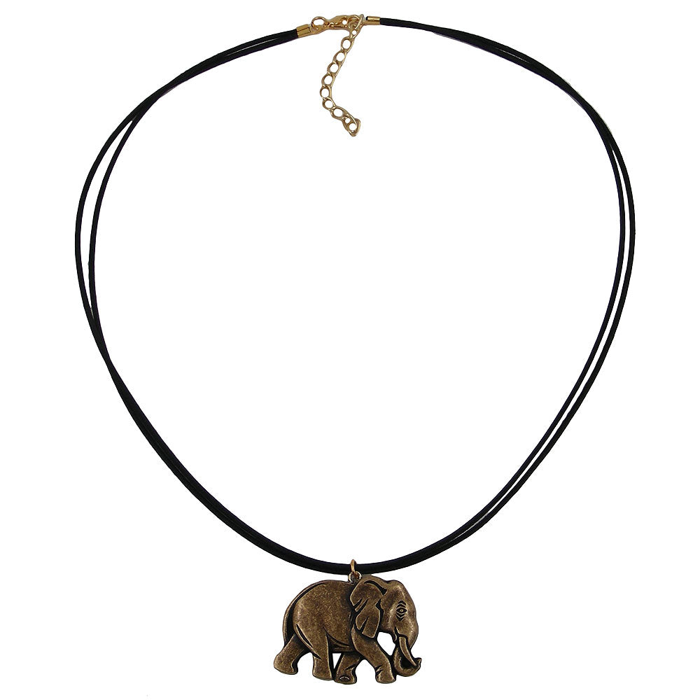 Chain 38x28x6mm elephant plastic antique brass colored cord black 50cm