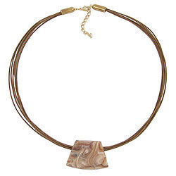 Chain plastic bead trapeze beige marbled matt cord brown 45cm