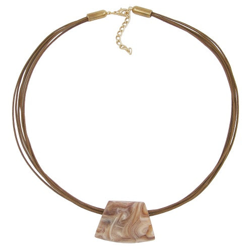 Chain plastic bead trapeze beige marbled matt cord brown 45cm