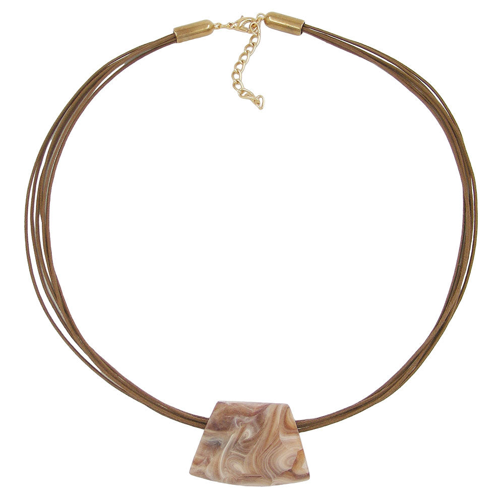 Chain plastic bead trapeze beige marbled matt cord brown 45cm