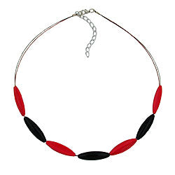 Chain wire chain grooved olives black and red plastic beads 45cm