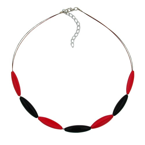 Chain wire chain grooved olives black and red plastic beads 45cm