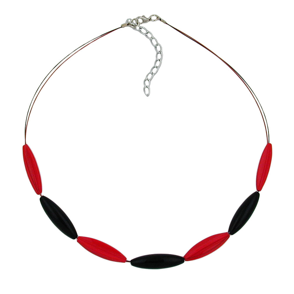 Chain wire chain grooved olives black and red plastic beads 45cm