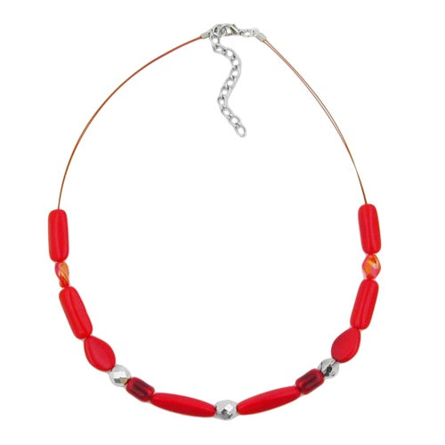 Wire chain with red-flamed glass beads 42cm