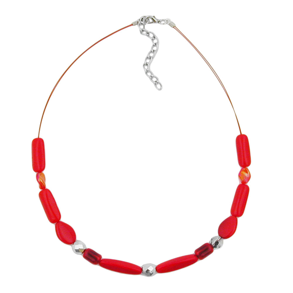 Wire chain with red-flamed glass beads 42cm