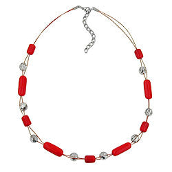 Chain wire chain with glass beads roller red and crystal silver-mirrored 45cm