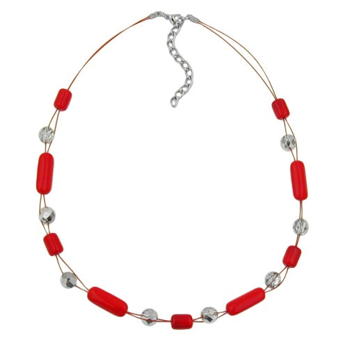 Chain wire chain with glass beads roller red and crystal silver-mirrored 45cm