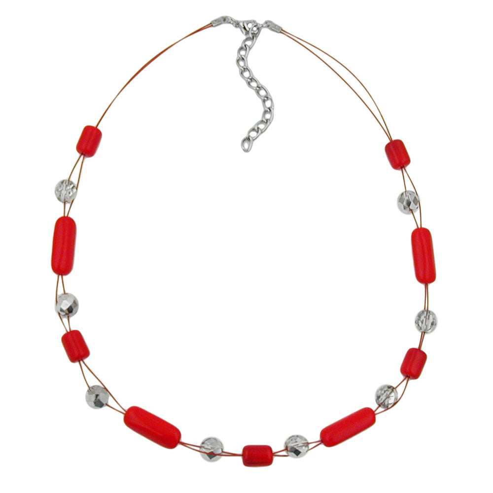 Chain wire chain with glass beads roller red and crystal silver-mirrored 45cm