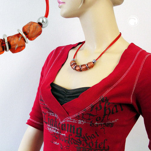 Chain 18mm stone bead apricot-silver-grey-chrome plastic 50cm