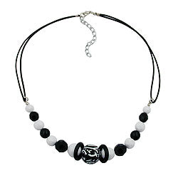 Necklace plastic beads jewelry bead black-white cord black 45cm
