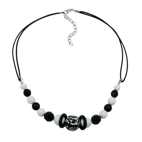 Necklace plastic beads jewelry bead black-white cord black 45cm