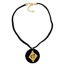 Chain 42mm disc plastic velour velvet black with gold-colored metal trim 45cm