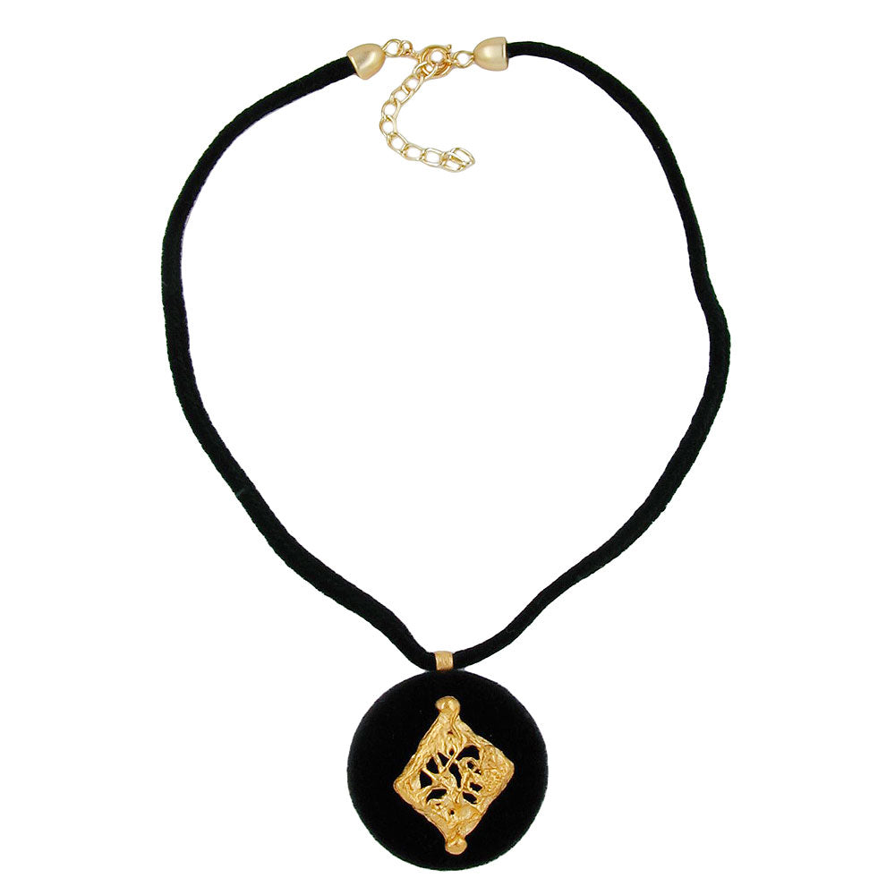 Chain 42mm disc plastic velour velvet black with gold-colored metal trim 45cm