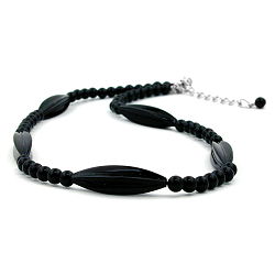 Chain 30x9mm grooved olive plastic black shiny 42cm
