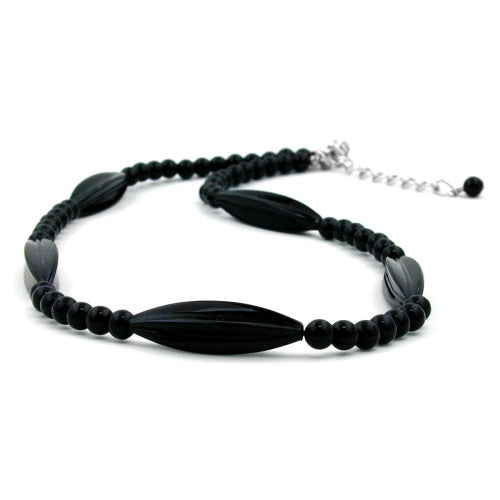 Chain 30x9mm grooved olive plastic black shiny 42cm
