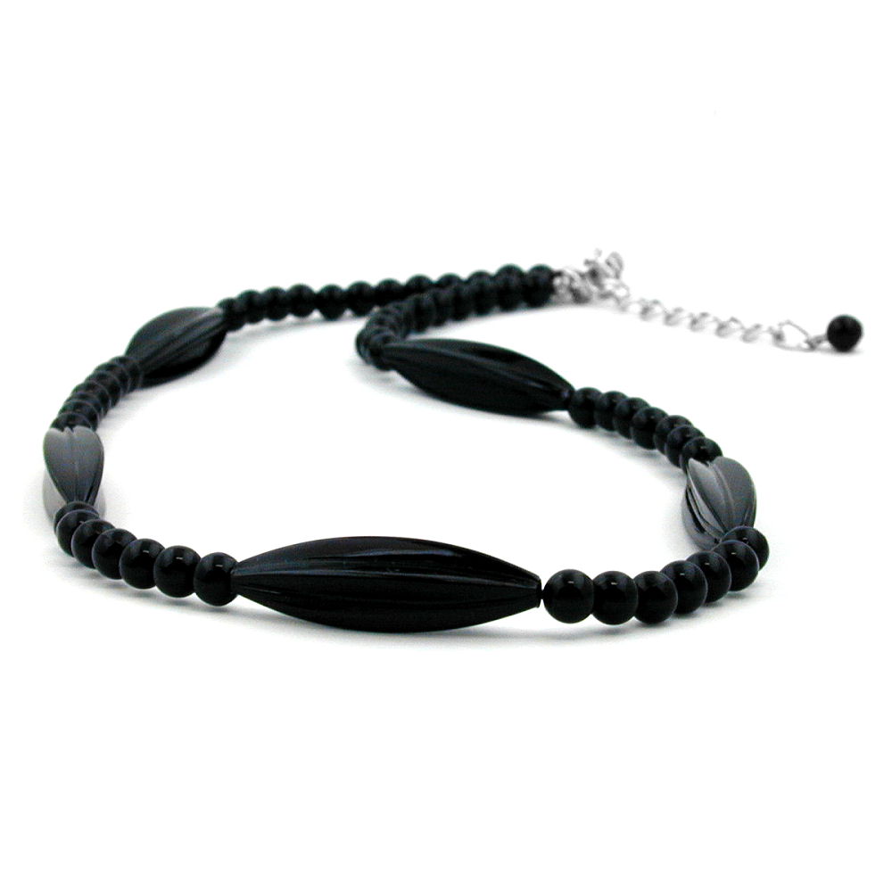 Chain 30x9mm grooved olive plastic black shiny 42cm
