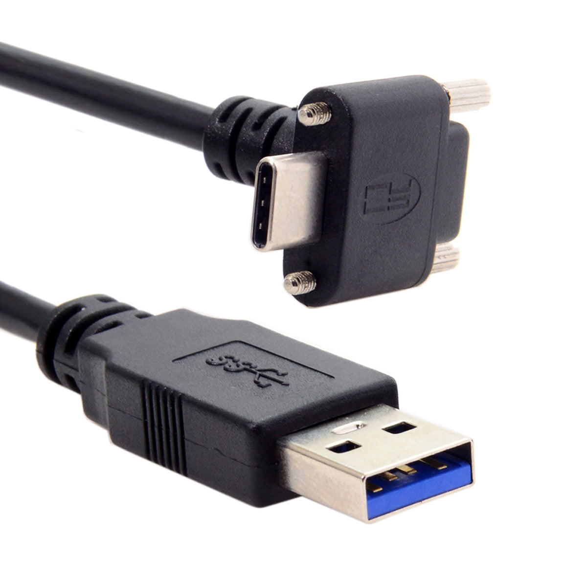 System-S USB 3.0 A Stecker zu USB Typ C 3.1 Stecker Kabel 90 Grad Gewinkelt 120cm mit Feststellschraube