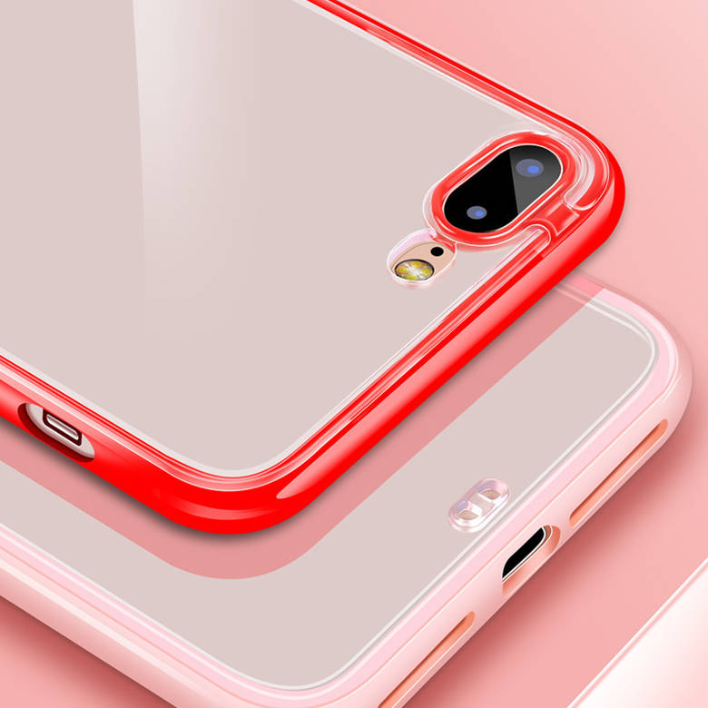 SYSTEM-S verndandi sílikonhulstur í rauðu gegnsæju hulstri sem hentar fyrir iPhone 12 Pro