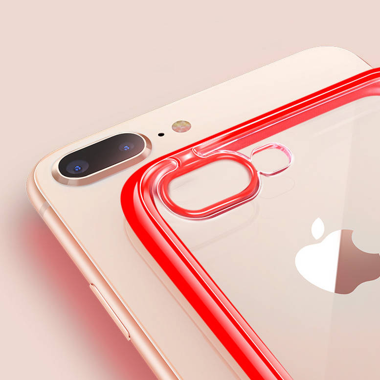 SYSTEM-S verndandi sílikonhulstur í rauðu gegnsæju hulstri sem hentar fyrir iPhone 12 Pro