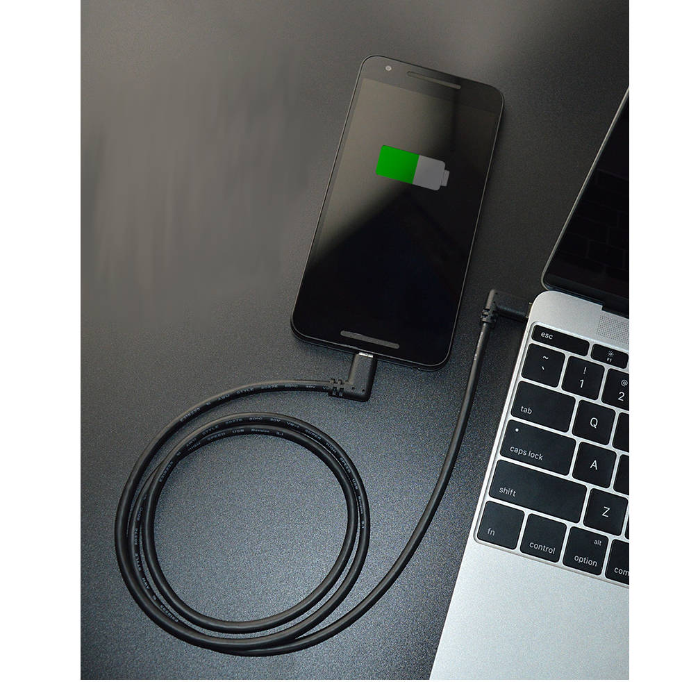 SYSTEM-S USB 3.1 Gen 2 snúra 100 cm Tegund C karlkyns í karlkyns 2x horn í svörtu