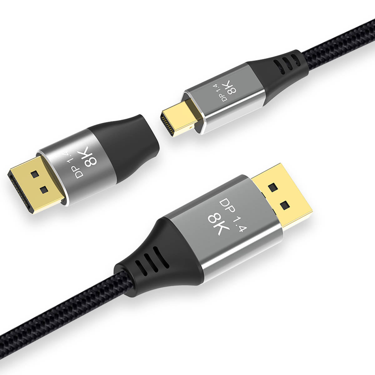 SYSTEM-S Mini Display Port Adapter 1.4 Stecker zu Display Port Stecker in Schwarz