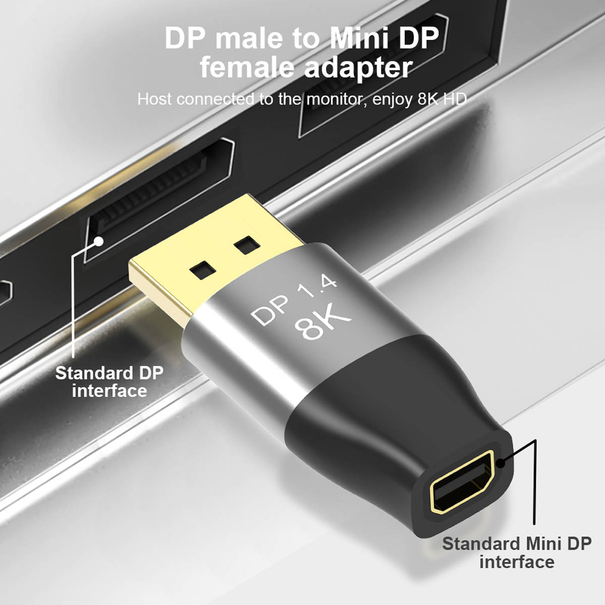 SYSTEM-S Mini Display Port Adapter 1.4 Stecker zu Display Port Stecker in Schwarz