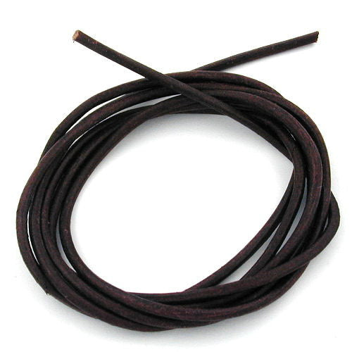 Leðursnúra úr kringlóttu nautalundi 2 mm, brúnlituð, ca. 1 m