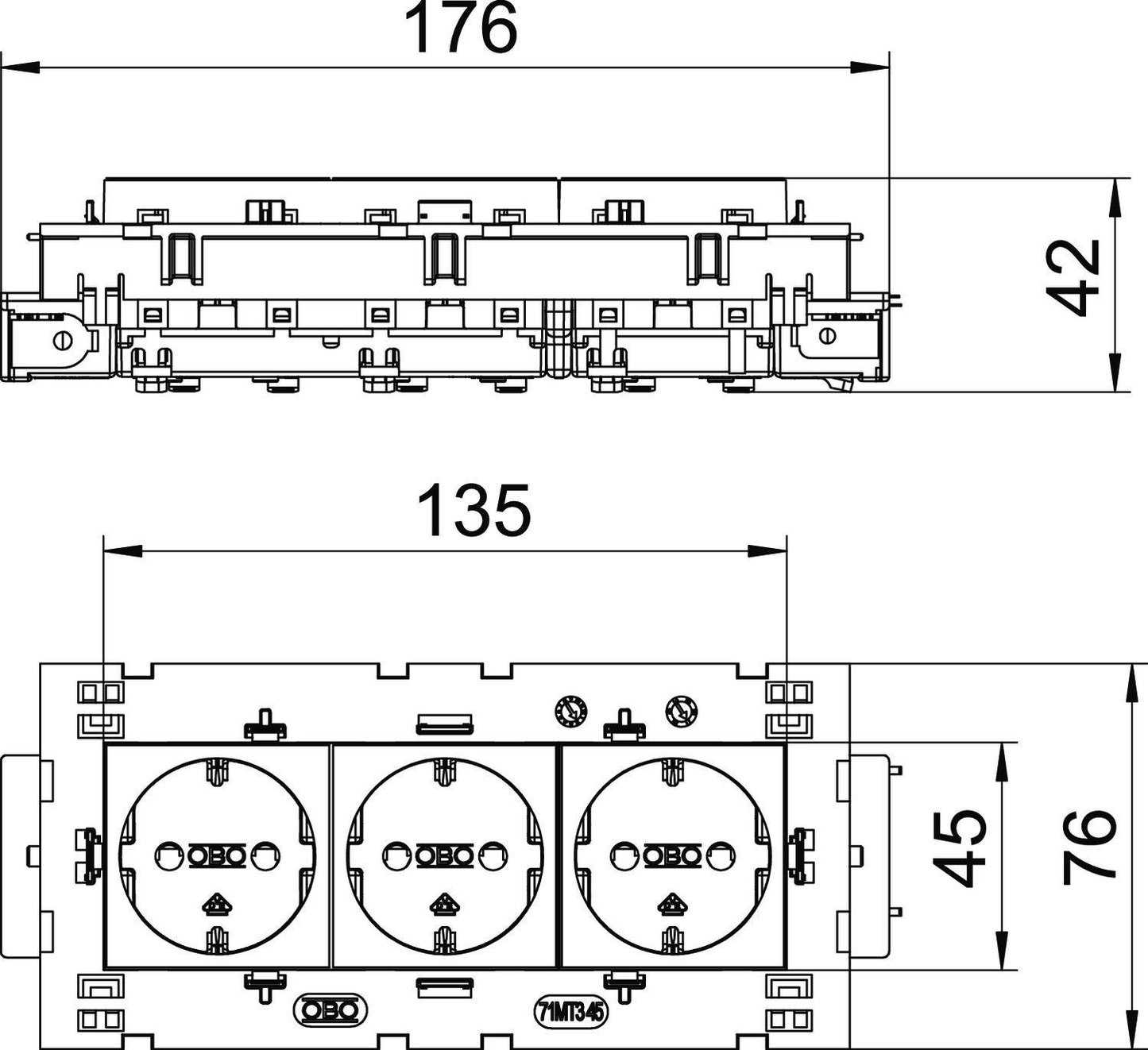B-Ware OBO Bettermann 6120452 Geräteeinsatz Steckdose 176x76x42 mm Stromkabel 2 STÜCK