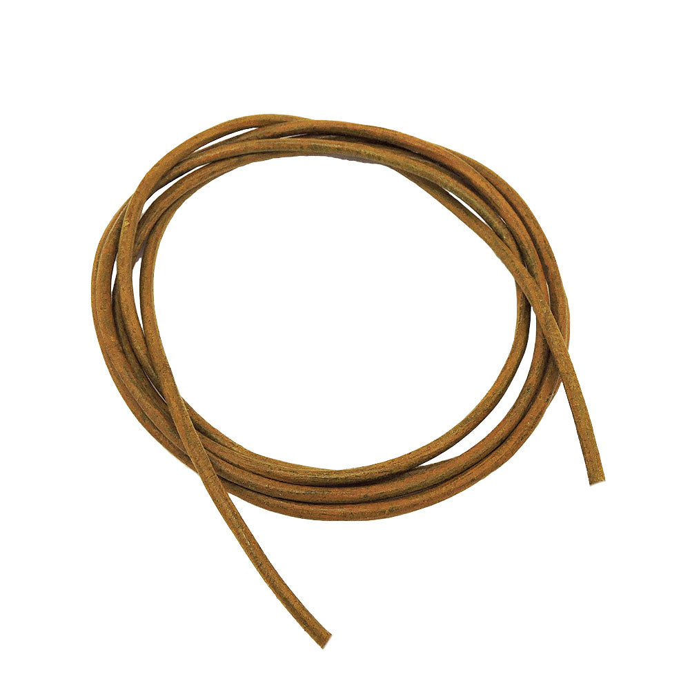 Leðursnúra úr kúhúð, 2 mm, ólífugræn, kakílituð, ca. 1 m